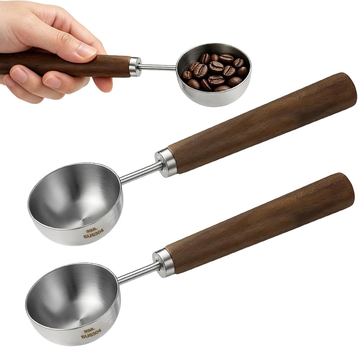 2 Pcs 1 fl oz Coffee Spoons, Vintage Stainless Steel Measuring Spoon, Retro Stainless Steel Coffee Spoon with Walnut - ShopVlot