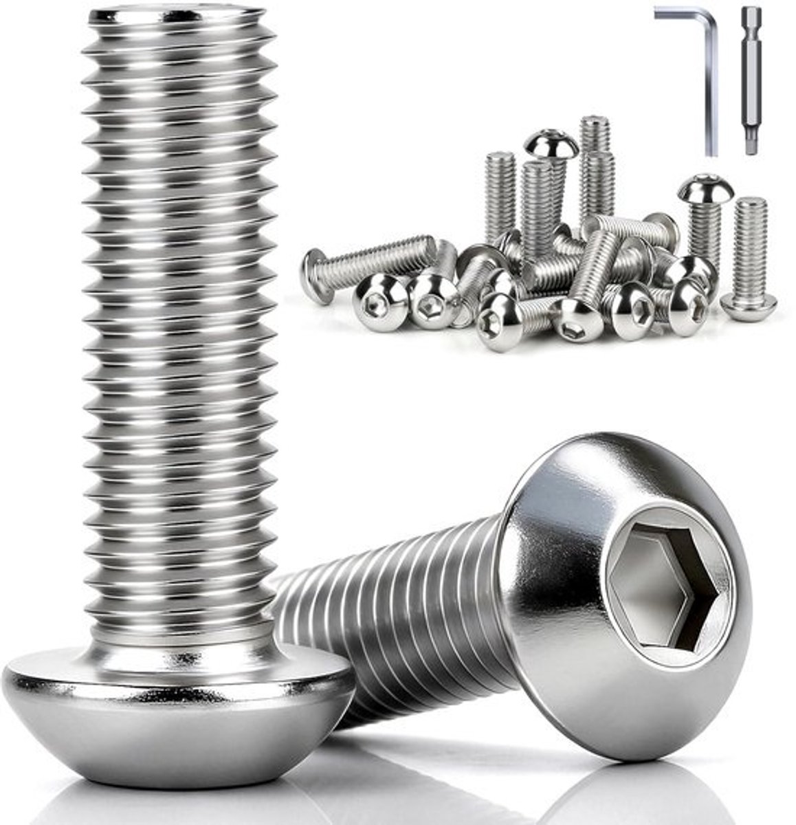 Lenskopschroeven - Machineschroeven binnenzeskant - Meubelmontage - 304 roestvrij staal - M5 x 16 mm - Zilverkleurig