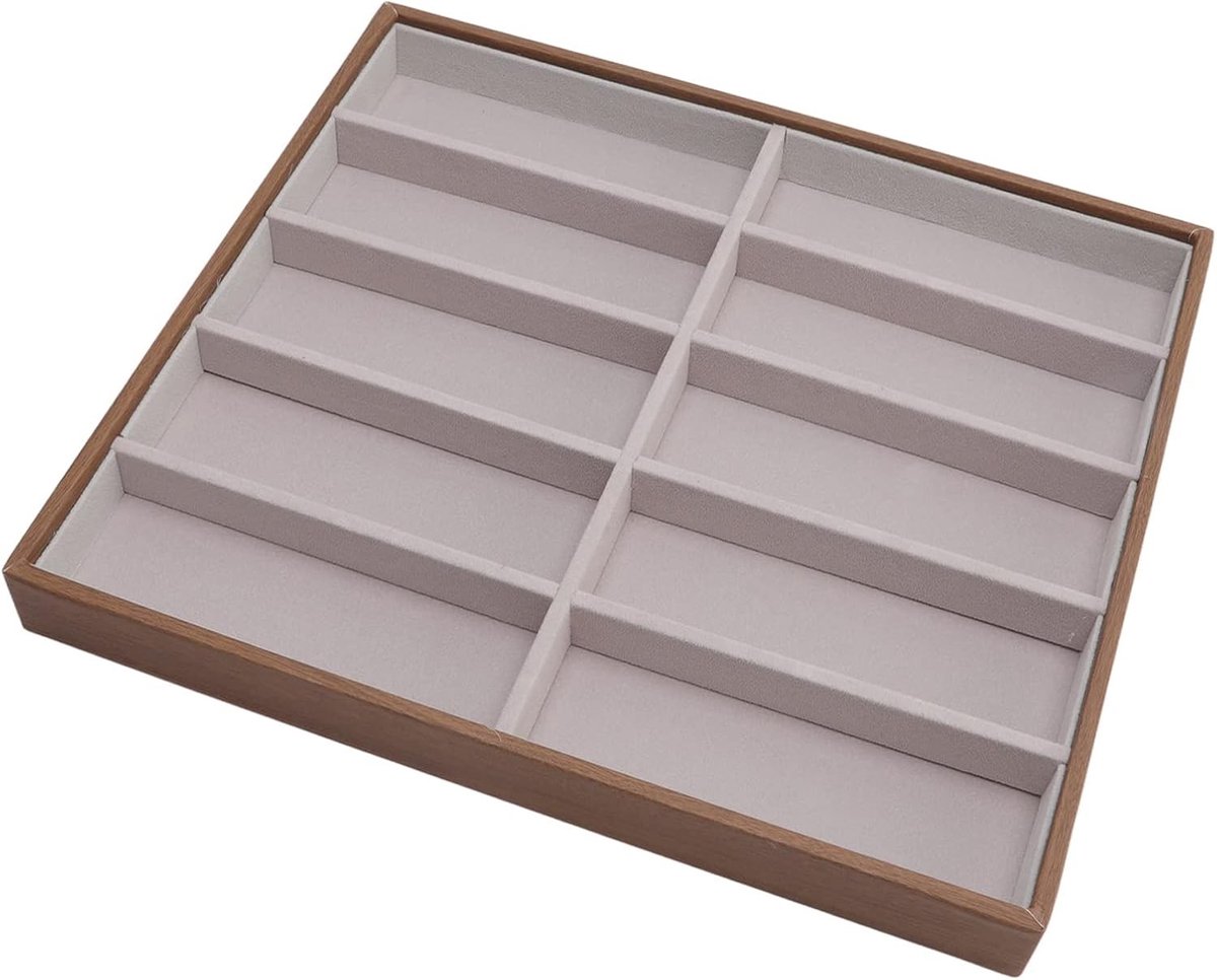 Multifunctionele Opbergdoos voor Brillen en Zonnebrillen, 10 Compartimenten, Velvet Gevoerde Compacte Display Box voor Meerdere Lenses en Zonnebrillen