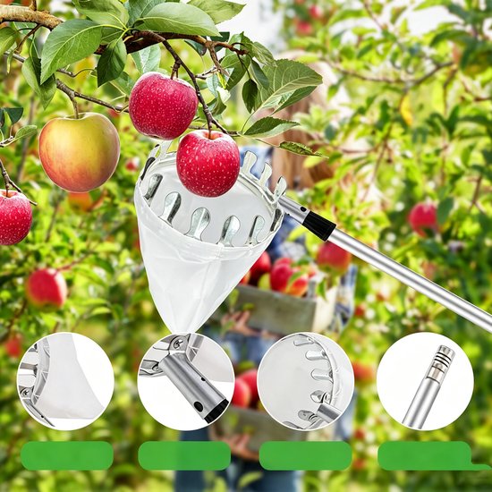Fruitplukker - Appelplukker - Fruitplukker Met 8 Delen - Telescopisch Plukgereedschap Voor Fruit - Met Opbergtas — afbeelding 3