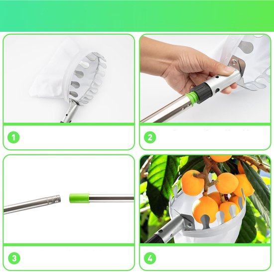 Fruitplukker - Appelplukker - Fruitplukker Met 8 Delen - Telescopisch Plukgereedschap Voor Fruit - Met Opbergtas — afbeelding 2