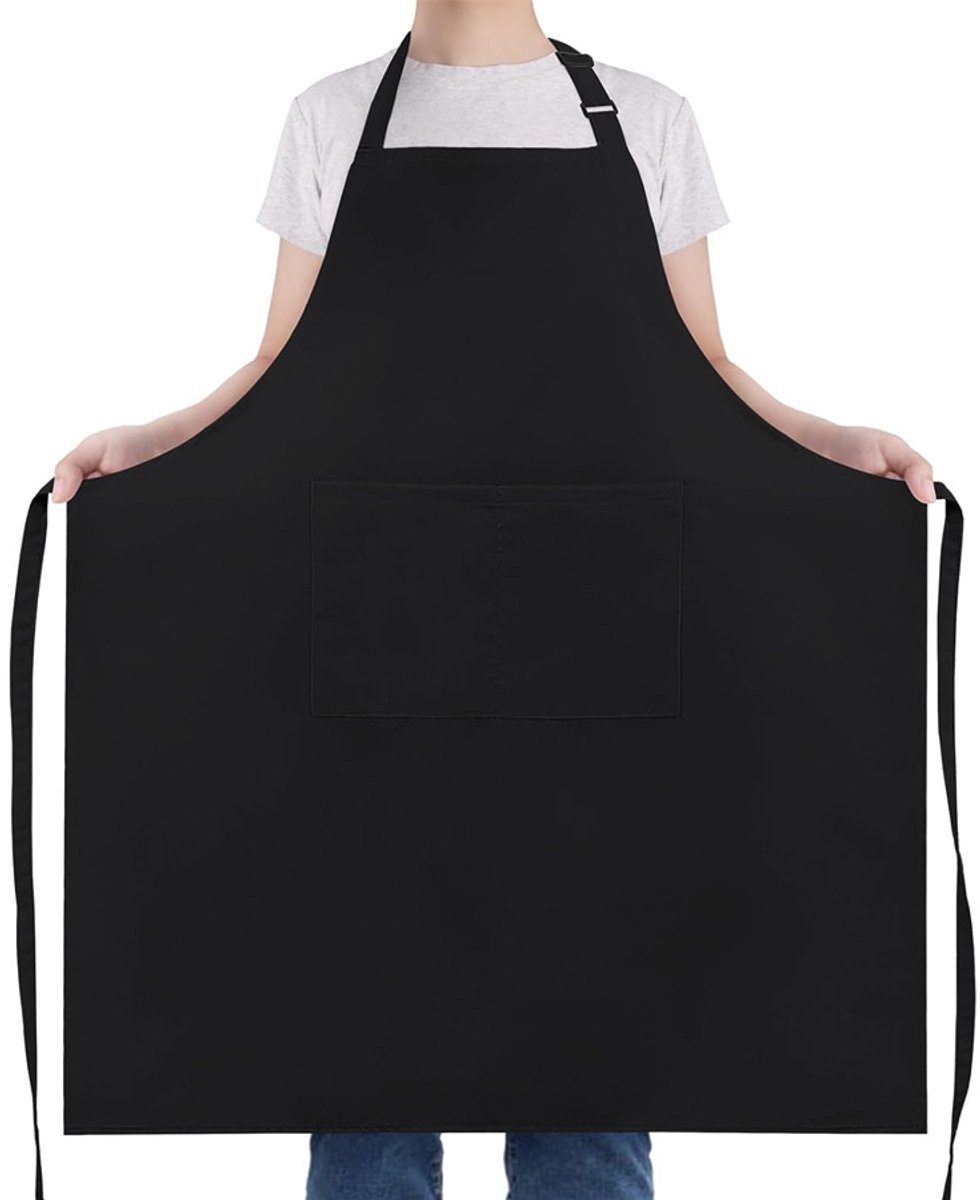 Plus Size Schort - 97*88cm - Verstelbare Schouderbanden - Unisex - Waterdicht - Twee Zakken - Keukenschort - Werkkleding voor de Restaurantbranche - Zwart