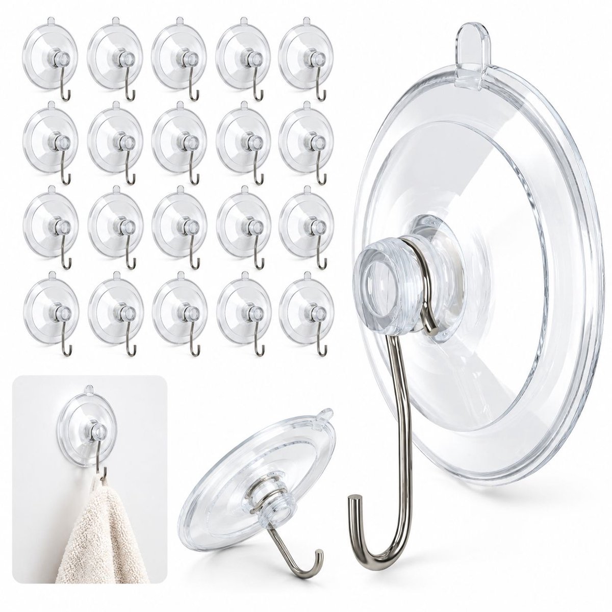 VHV - Zuignap haken (20 stuks - Tot 3 kg - 1,77 inch heldere zuignappen - Zuignaphaakjes - Met metalen haken - Schroefdraad - in de keuken