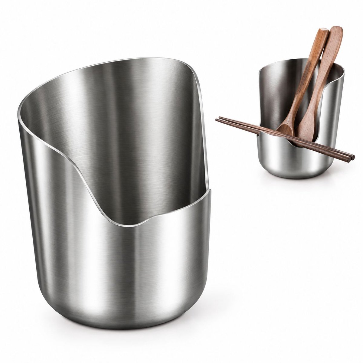 VHV - 2-in-1 keukengerei houder - 10 x 10 cm - Zilver - Keukengerei organizer - Utensils pot - Aanrecht organiser - Ronde organizer - in de keuken