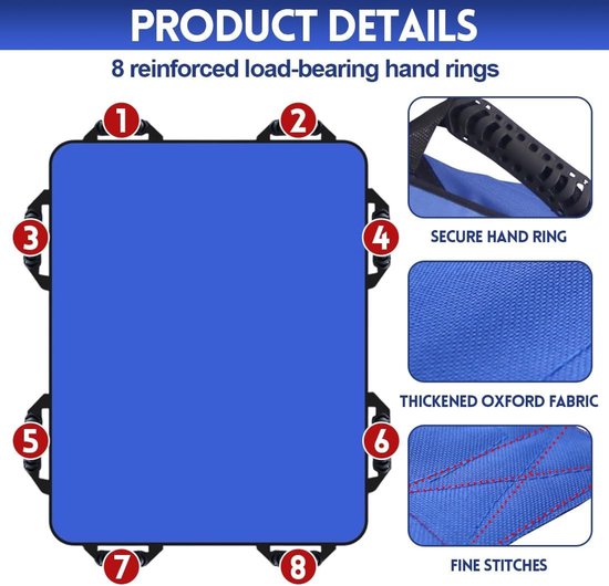 Patient Transfer Board 120 x 100 cm met 8 Handvatten en Handtas - Herbruikbare, Antislip Transfermat voor Zorg en Mobiliteit — afbeelding 2