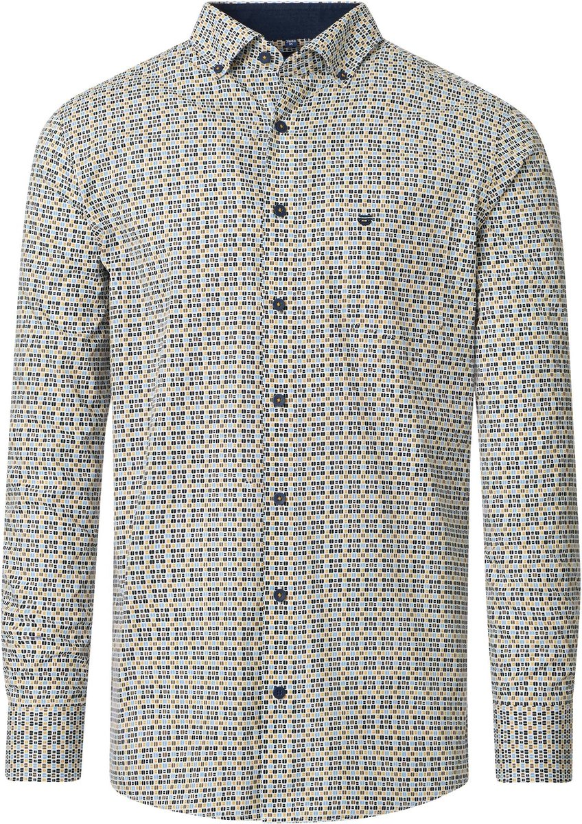Redmond modern fit overhemd - popeline - wit - donkerblauw - lichtblauw - bruin dessin