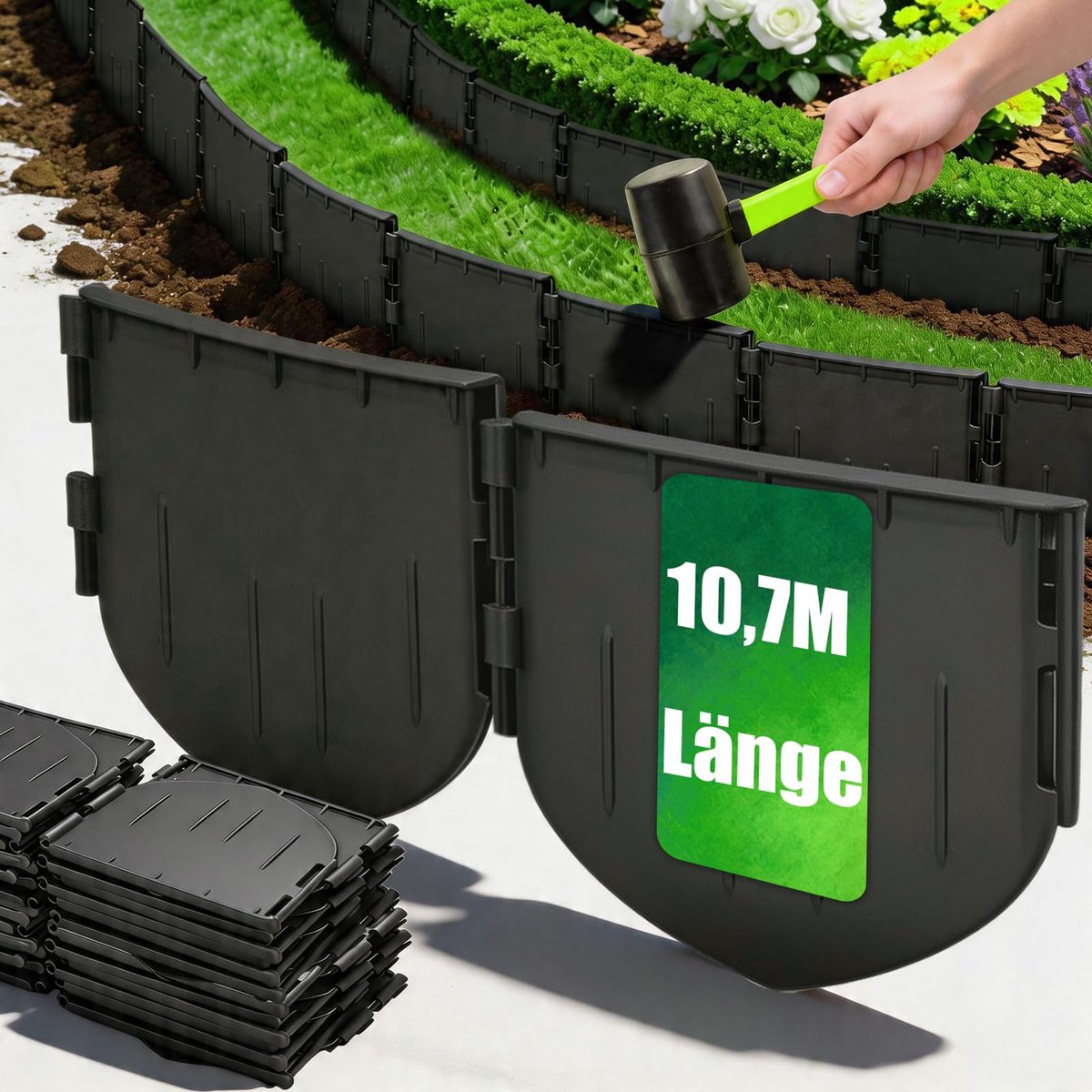 Flexibele gazonrand, kunststof, 10,7 m, bloembed met insteeksysteem - ShopVlot