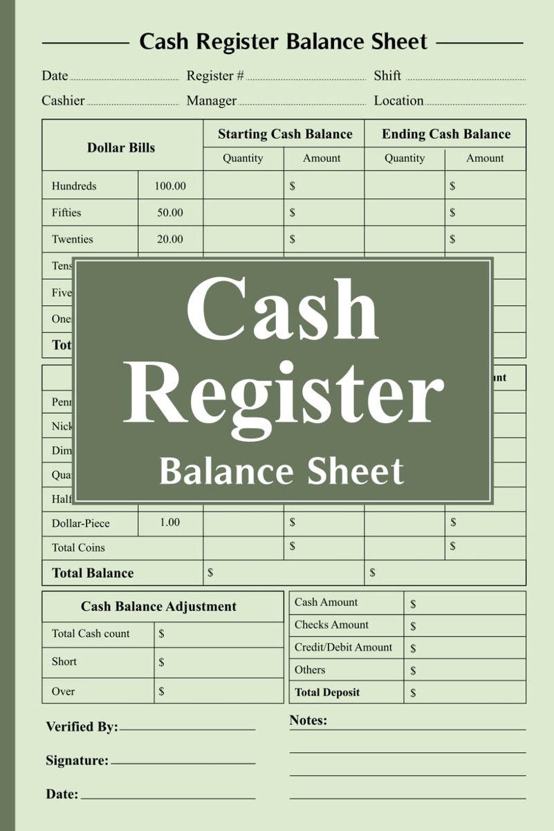 Cash Register Balance Sheet: Daily Sales Tracking and Accounting Ledger, 6x9 Inches, 110 Pages – Perfect for Business - ShopVlot