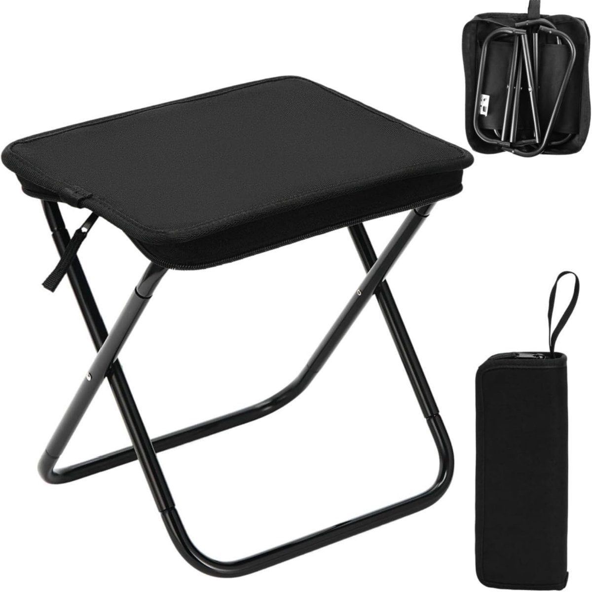 SnelShoppen - Draagbare Klapkruk - Lichte Campingkruk met Opbergtas - Opvouwbare Mini Zitkruk voor Outdoor, Wandelen, Vissen, Tuin - Hoogwaardig Staal