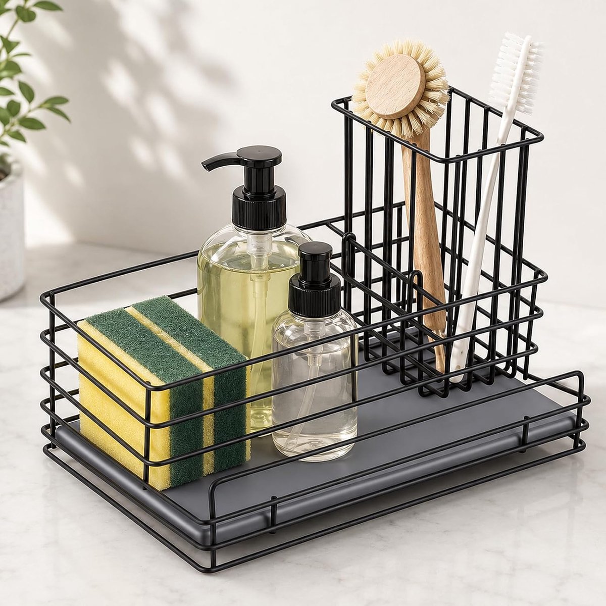 Spoelbakorganizer, sponshouder met kiezelmat, borstelhouder, metaal - ShopVlot