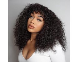 Zealady 16" Bob Wigs Brazilian Curly Human Hair Wigs with Bangs 100% Remy Human Hair Wigs 150% Density No Lace Front - ShopVlot