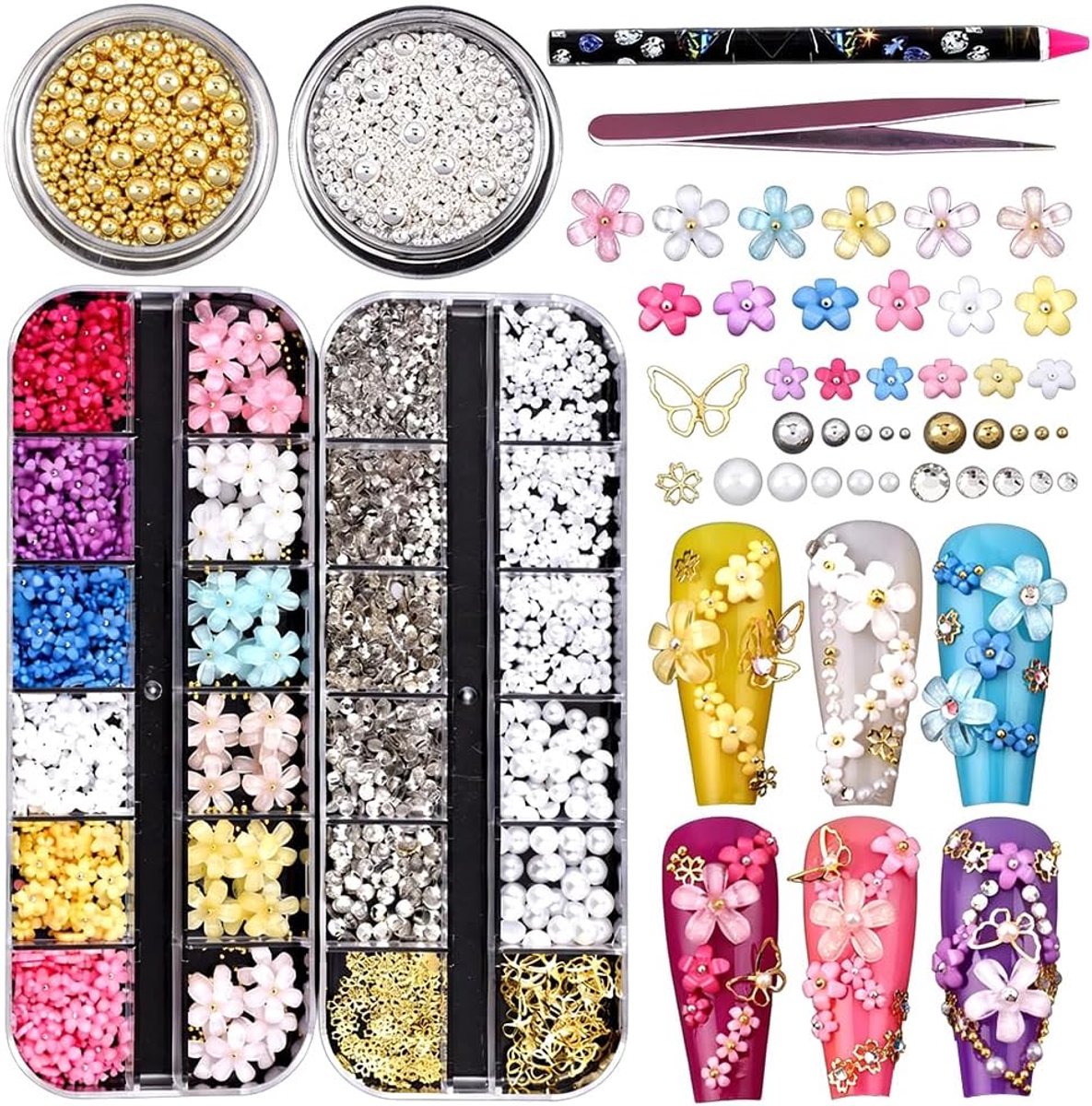 Professionele Versieringsset voor DIY Knutselen, Nagels, Vijfbladige Bloemornamenten Nagelsteentjes voor Dames en - ShopVlot