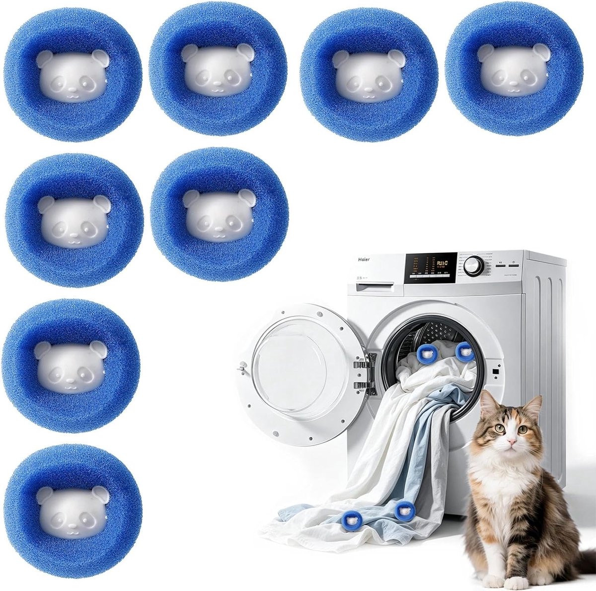 DINGFENG 8 dierenhaarverwijderaars wasmachine pluisverwijderaar wasballen blauw - ShopVlot