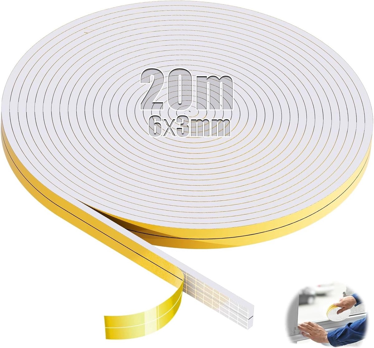 Zelfklevende Foam Sealing Tape 6mm (W) x 3mm (D) voor Isolatie, Geluiddemping en Luchtafdichting