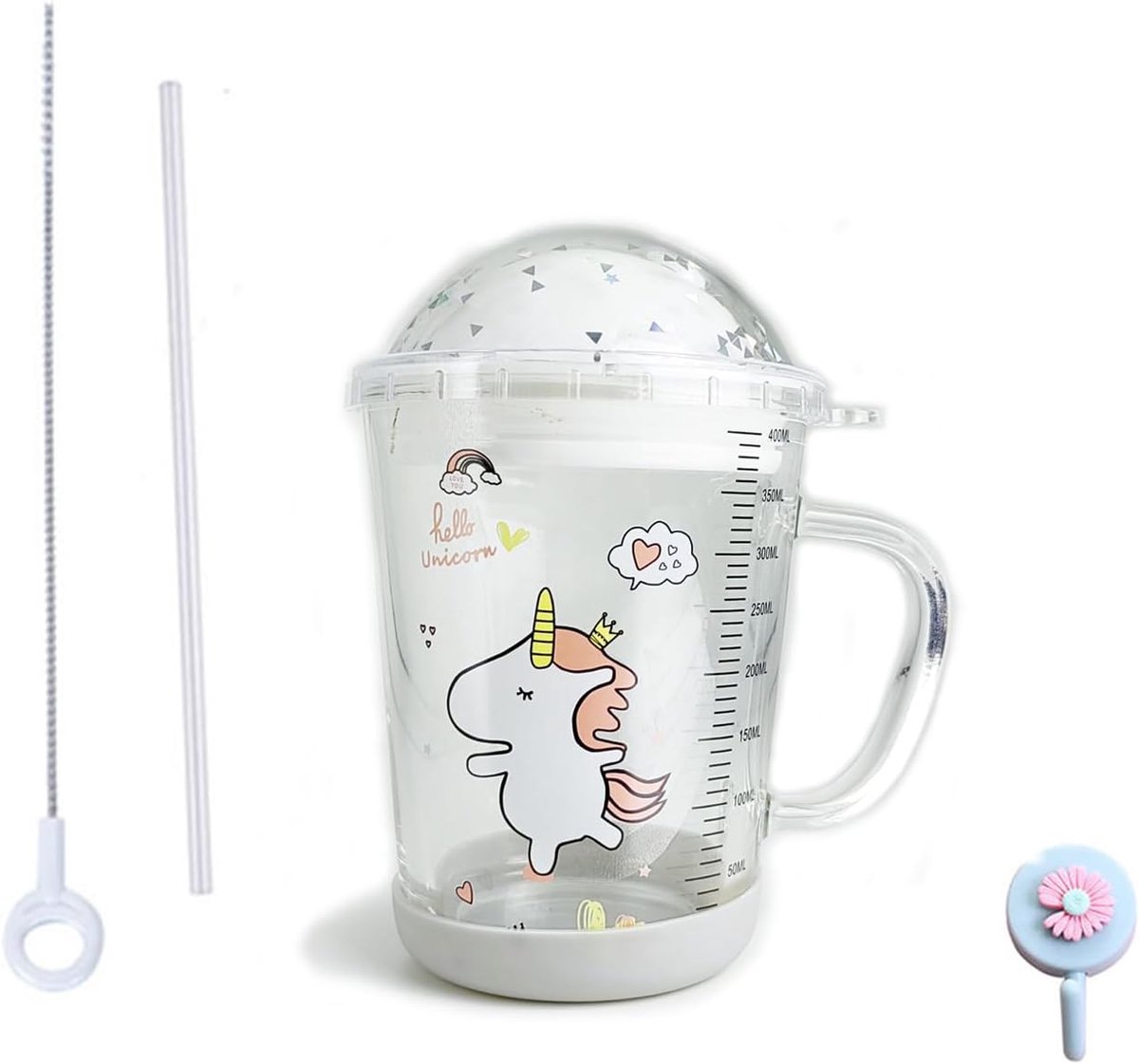 Straw Cup Drinking Cup with Lid Non-Slip Bottom Lid and Silicone Straw for Milk Juice Tea Microwave White Pony Glass - ShopVlot