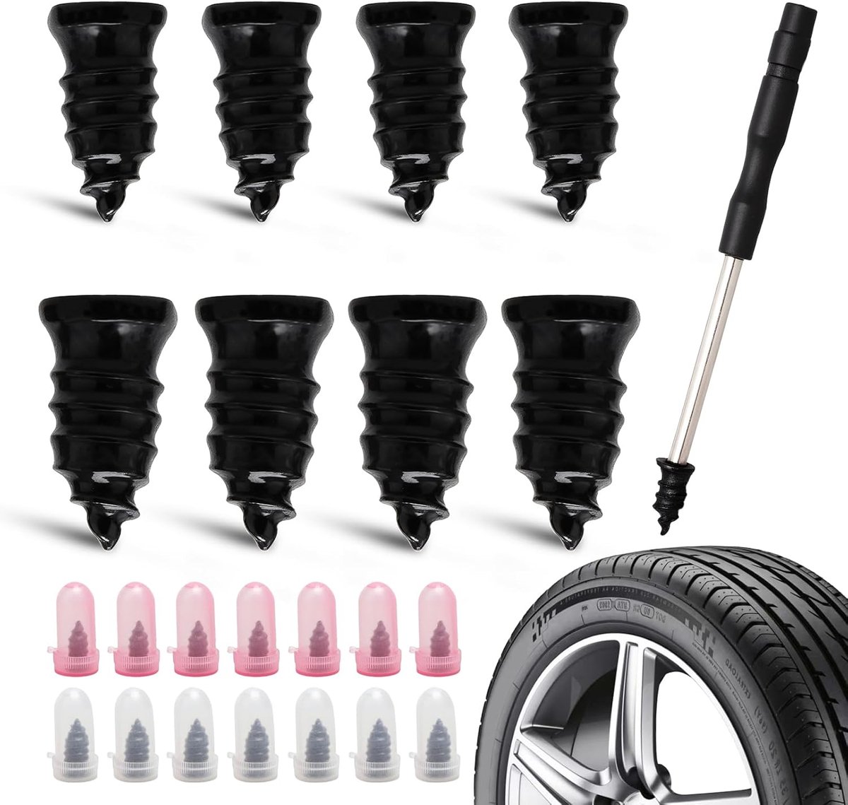 SnelShoppen - Tyre Repair Kit Auto 70 Stuks Bandenreparatie Spijkers 2 Maten (35S + 35L) met Schroevendraaier, Tubeless Bandenreparatieset voor Auto,