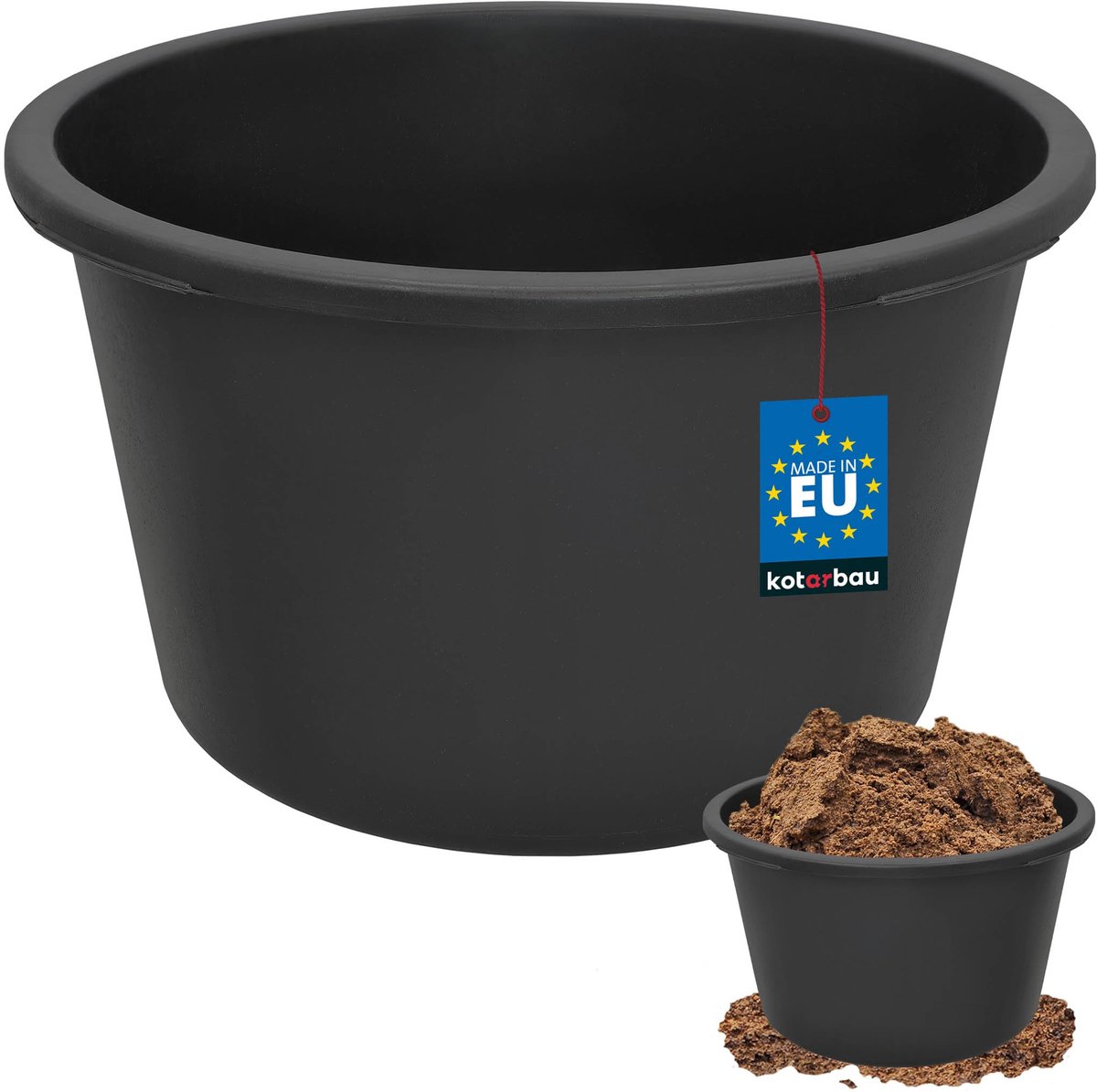 KOTARBAU® Mortelkuip - Mortelbak 65 L - Ronde Cementbak ⌀ 60 cm Metselbak - Baakuip - Speciekuip - Kunststof Mortelkuip - Zwart