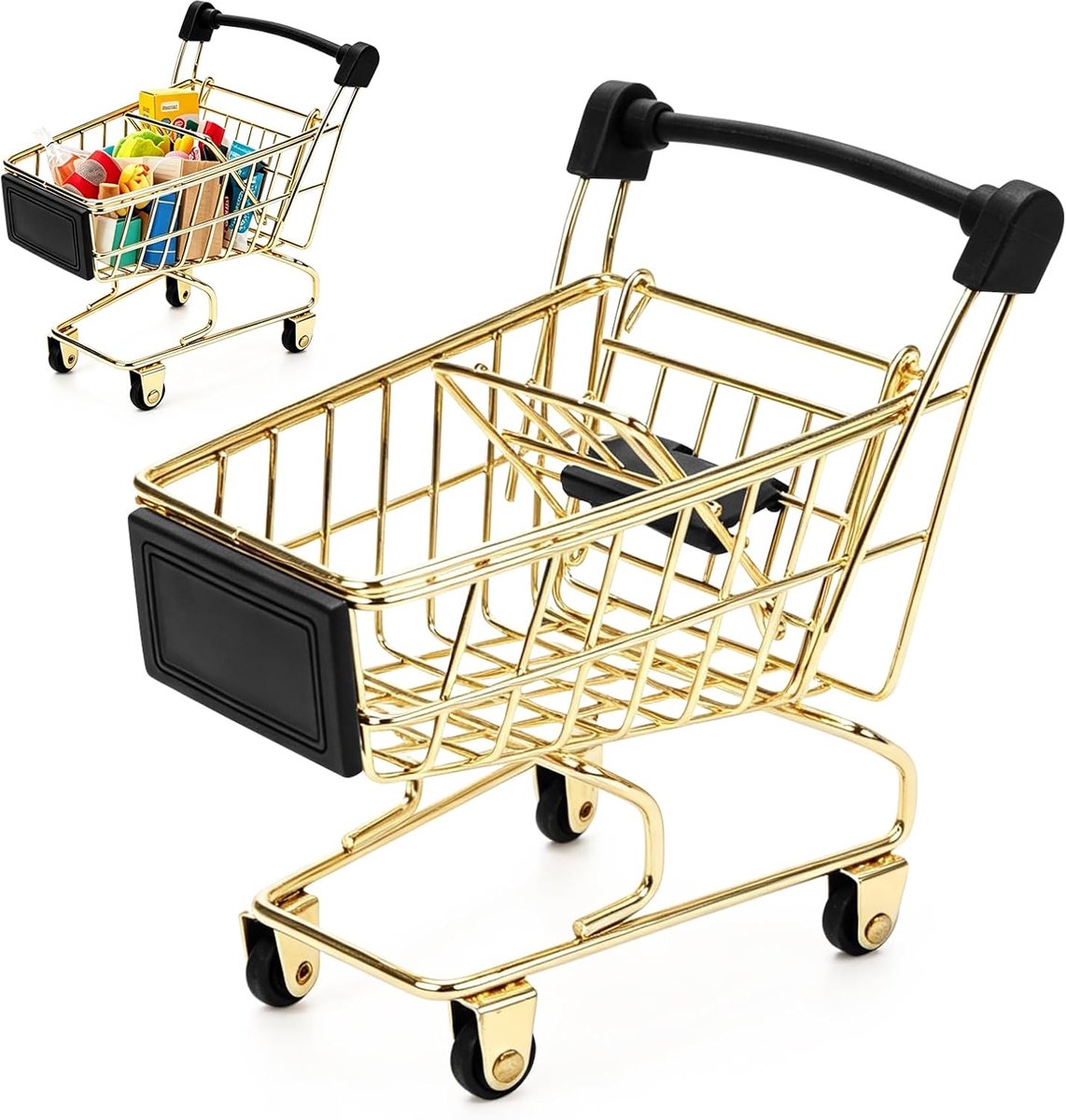 Mini-winkelwagen van metaal, boodschappentrolmand, ideaal voor en bewaren, perfect als decoratie of voor het bureau - ShopVlot