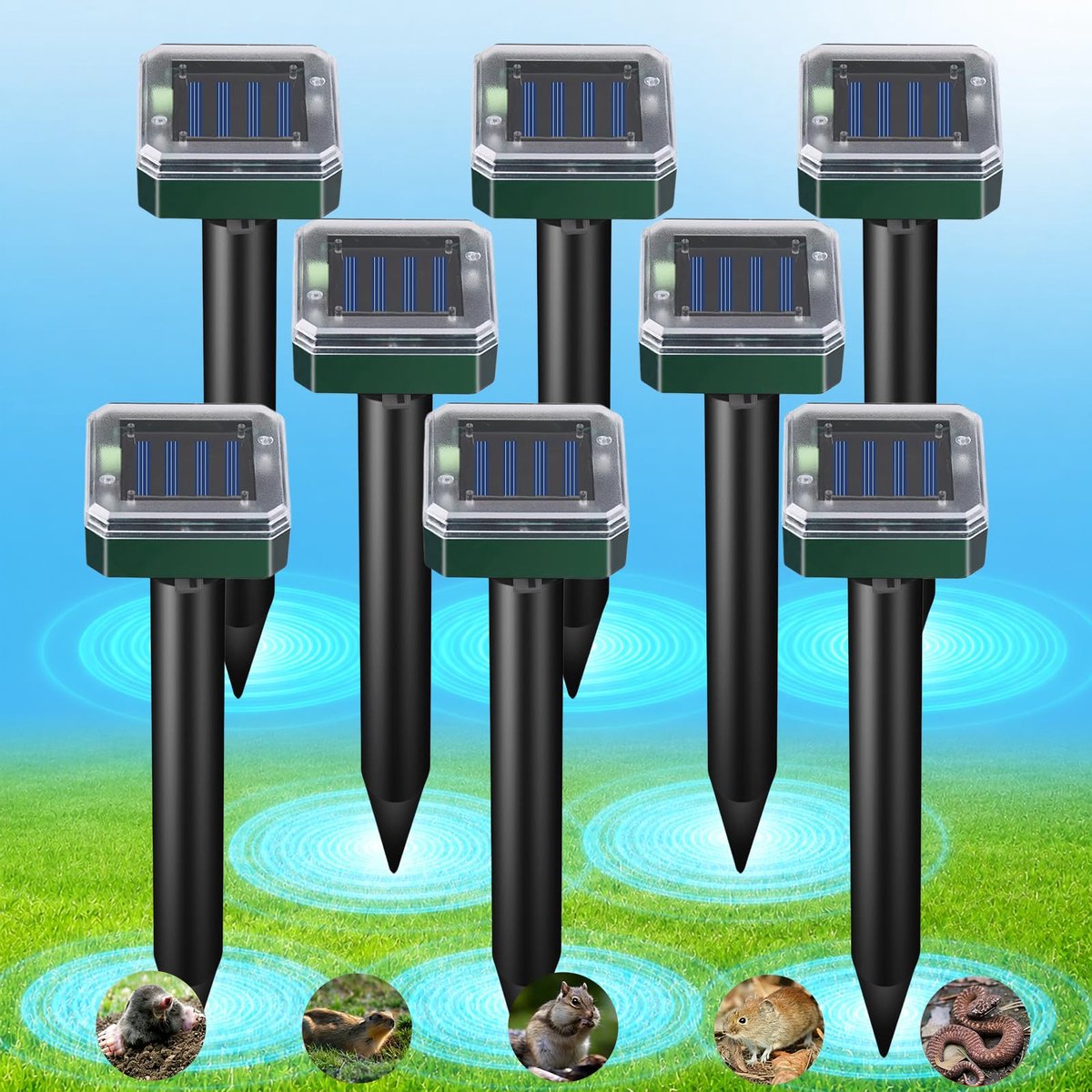 8 stuks ultrasone mollenverjager, muizenverjager op zonne-energie voor buiten - ShopVlot