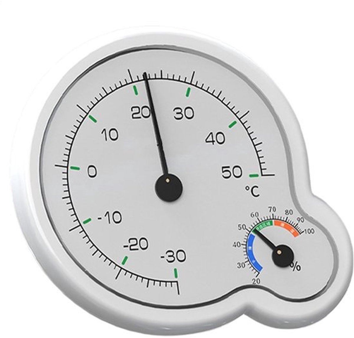 Analoge thermo-hygrometer - Kamerthermometer - Vochtmeter - Voor controle van het binnenklimaat - Dubbele wijzerplaat - Kleurzones - 20.7 x 16.3 cm