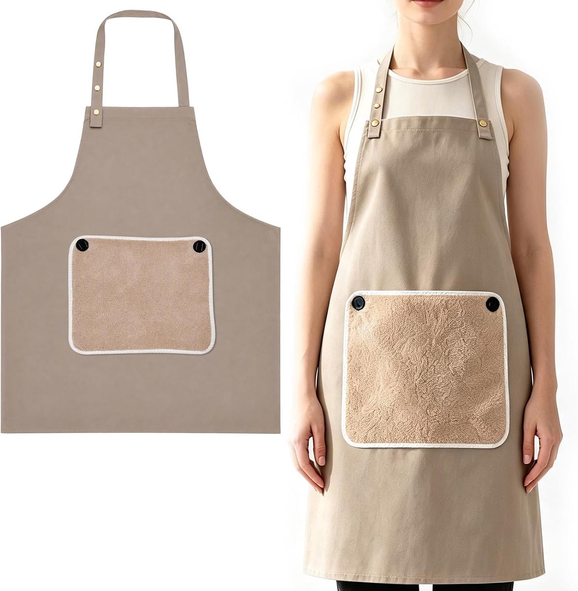 Kookschort dames heren met afneembare handdoek, barbecueschort, bakschort met 2 zakken, keukenschort vrouwen mannen - ShopVlot