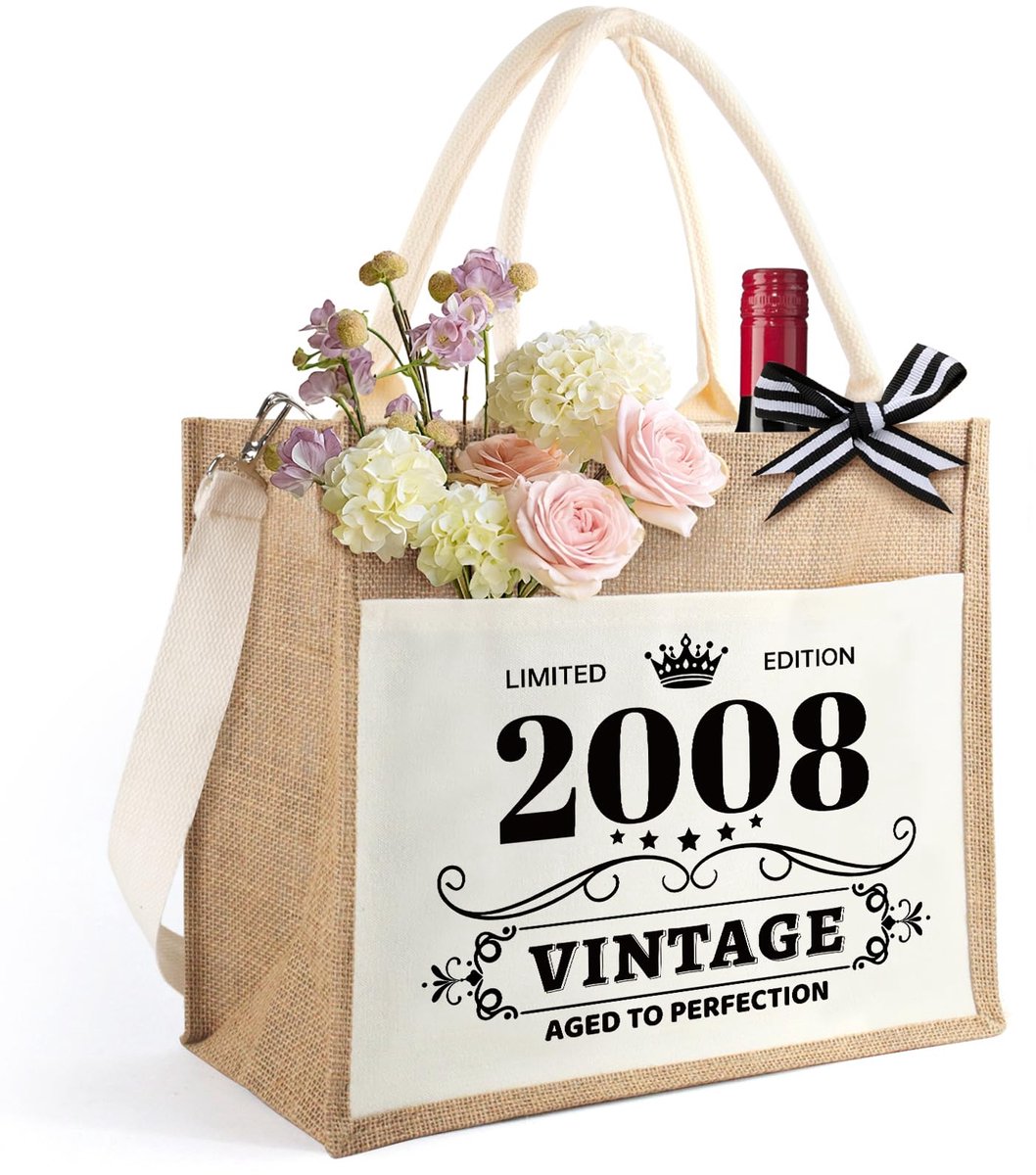 HSDSH Vintage Jute Tote Bag Boodschappentas Draagtas Voor 18e/30e/40e/50e/60e/70e/80e Verjaardag Voor Vrouwen, Mama - ShopVlot
