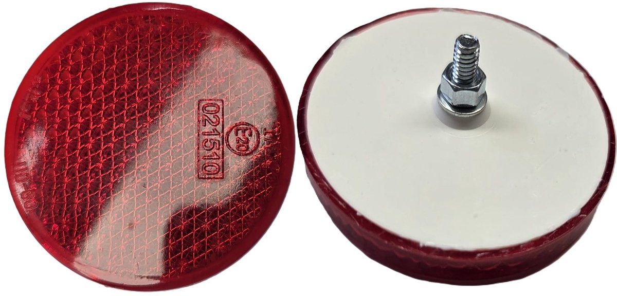 63 mm ronde rode reflector met e20 keur - reflector rood met boutverbinding - aanhangerreflector voor de achterkant