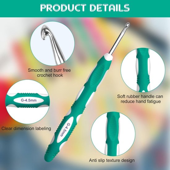 24-delige haaknaaldset met ergonomische handgreep, 9 maten (2mm-6mm), inclusief haakaccessoires, perfect voor beginners, volwassenen en kinderen — afbeelding 2