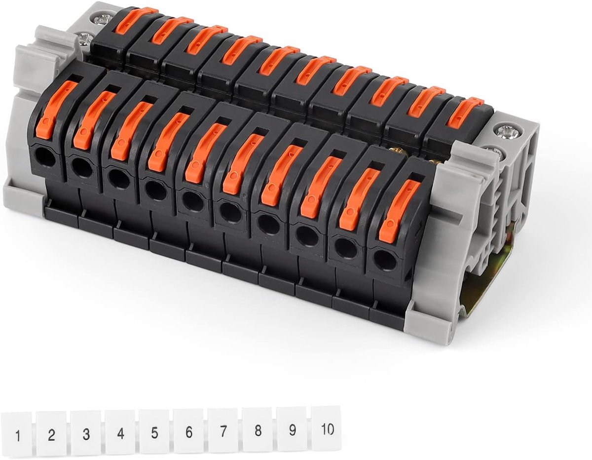 Series Clamps, Hat Rail, Branch Clamp, Pack of 10, DIN Rail Clamps, Transit Connectors, Black, 0.08-4 mm², Row Clamp - ShopVlot