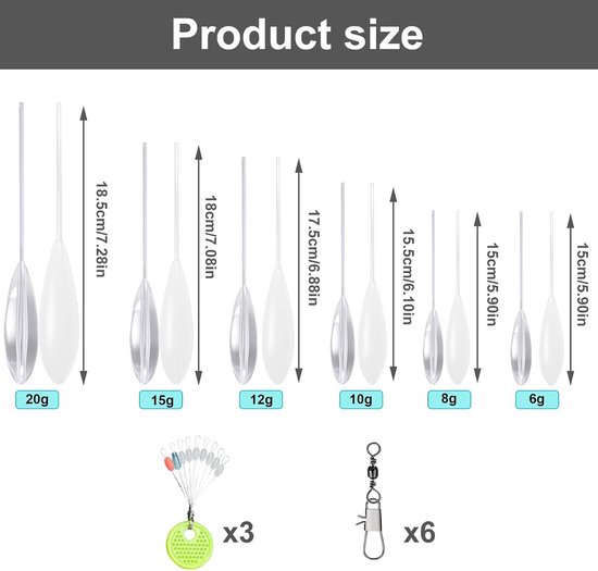 Set van 21 Sbirolino's en Accessoires voor Vissen - Sinking en Floating Varianten, Triple Vertebrae en Cord Stoppers voor Forelvissen — afbeelding 5