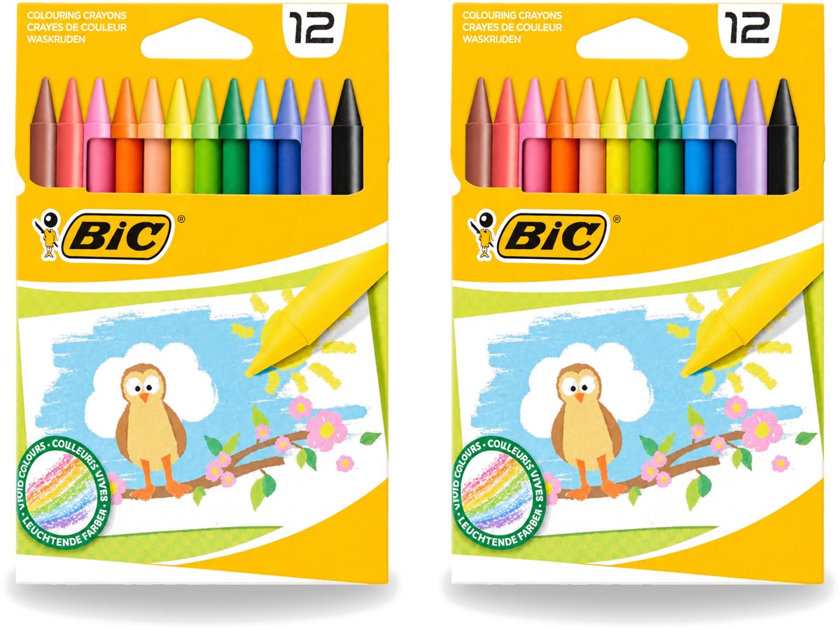 2 x BIC - Waskrijt - Diverse Kleuren - 12 Krijtjes - Voordeelverpakking - 2 stuks