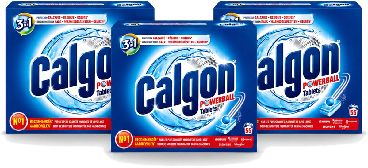 3 x Calgon - Wasmachinereiniger - Tegen Kalkaanslag / Wasmiddelresten / Geuren - 55 Tabletten - Voordeelverpakking - 3 stuks