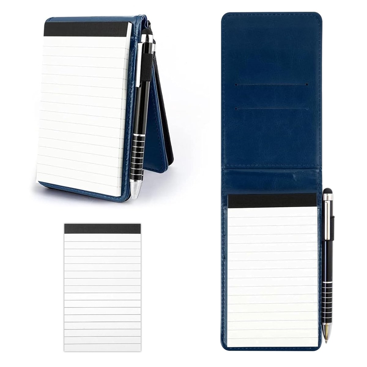 SnelShoppen - 4 Stuks Mini Notitieboek Houder Set A7 PU Leer Notitieboek met 2 Notitieblokken & 1 Mini Balpen Reporter Pad Inhoud Blanco Blok Ongepunc