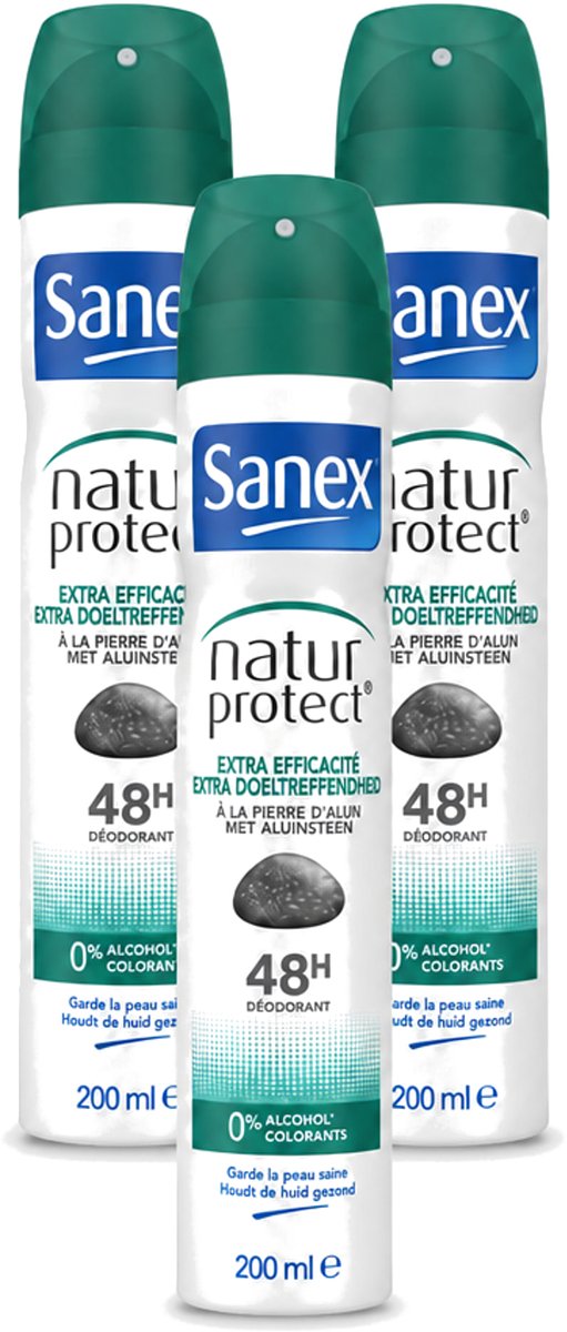 3 x Sanex – Deodorant Spray – Aluinsteen – 200 ml - Voordeelverpakking - 3 stuks