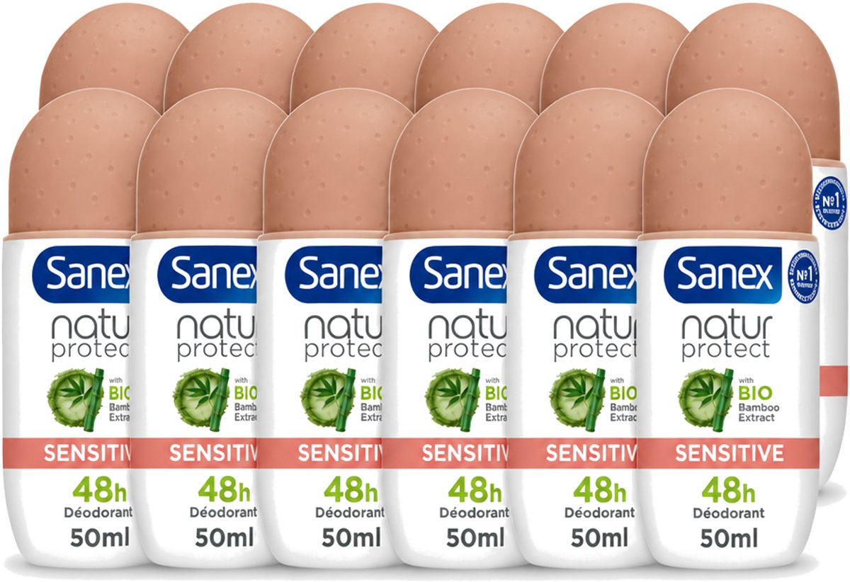 12 x Sanex – Deodorant Roll-On – Natur Protect Sensitive – 50 ml - Voordeelverpakking - 12 stuks