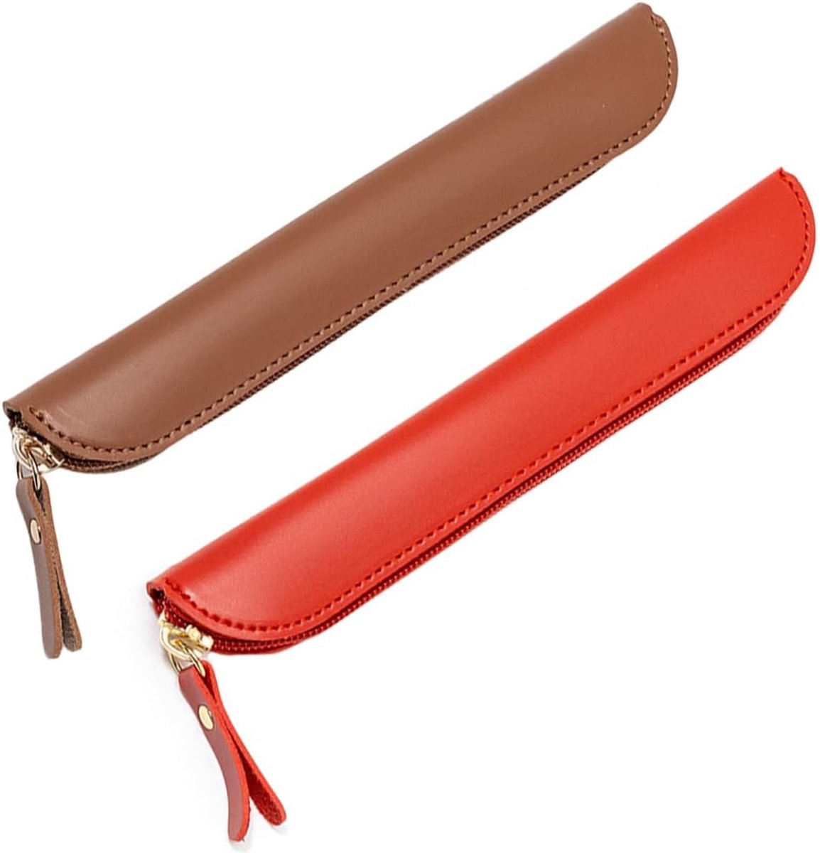 Pen houder 2-pack - PU leer bruin/rood - met rits - beschermt uw pennen - ShopVlot