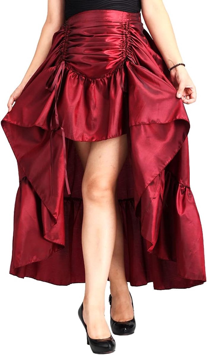COSDREAMER Ladies High Low Drawstring Skirt with High Waist Punk Skirt - ShopVlot