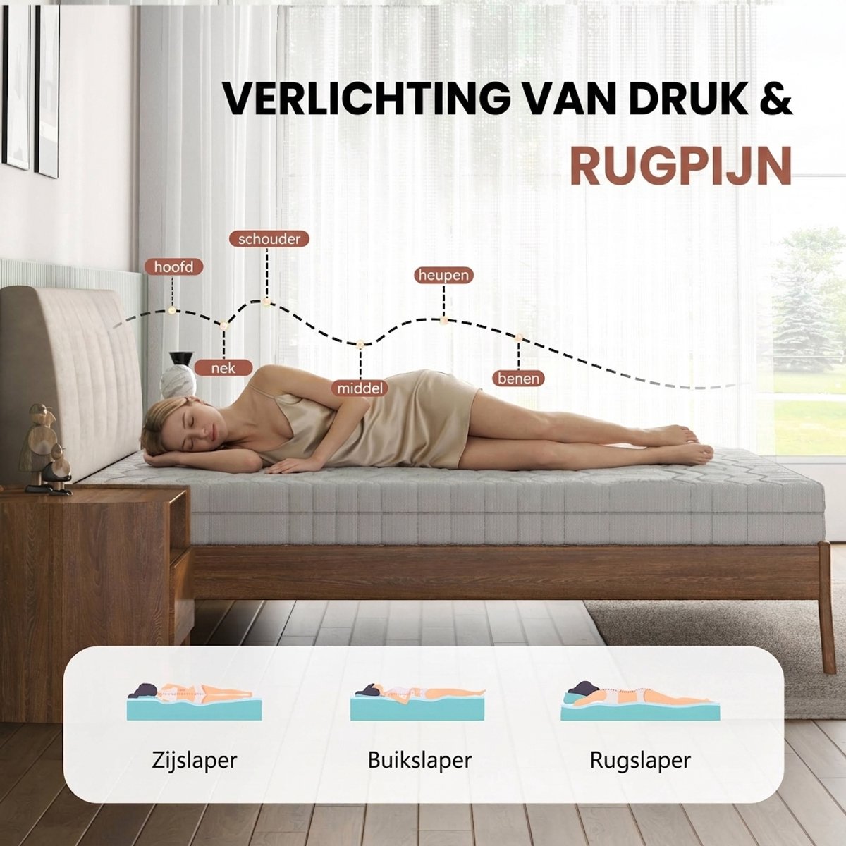 Ropilly Koudschuim matras 120x200 - Ergonomisch traagschuim matras - Middelhard - Wit - 13 cm
