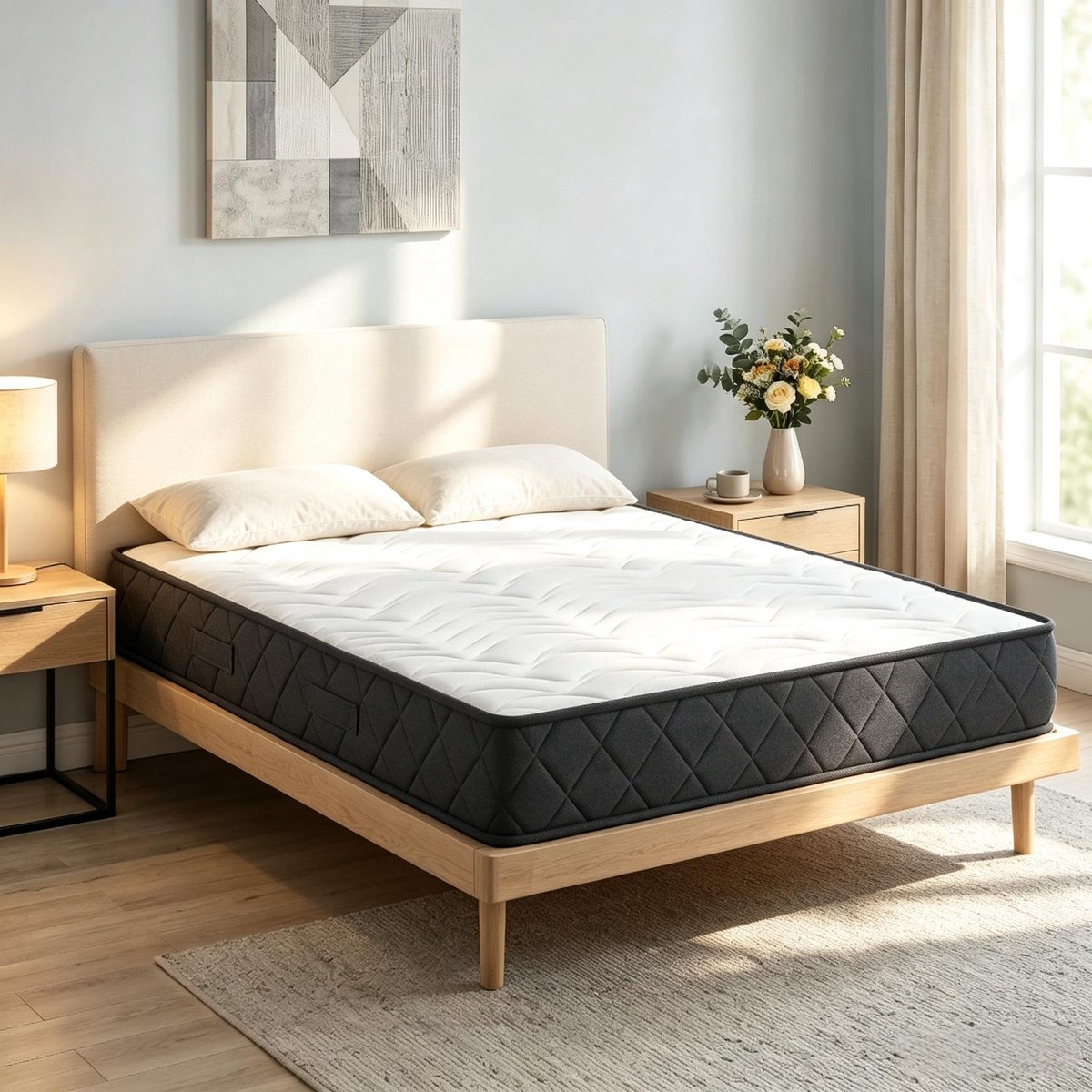 Ropilly Traagschuim Matras 160x200 - Tweepersoonsmatras 20 cm Dik - Drukverlagend - Ademend Polyester - Wit/Grijs Wit+grijs