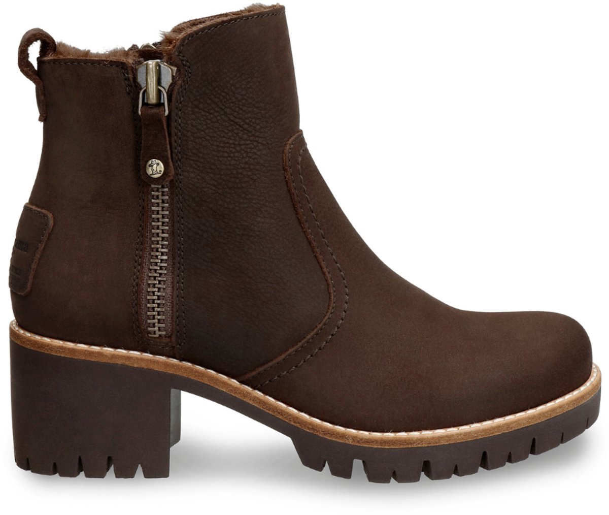 Panama Jack Pauline B19 Bruin Nubuck Dames Enkellaars met Hak en Bont - Maat 36