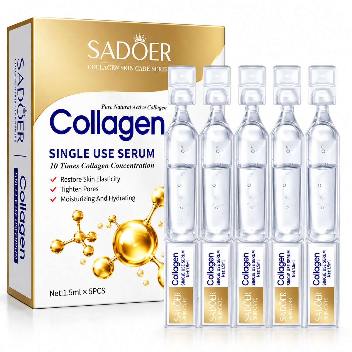 Sadoer Collageen Essence Serum – 10 Ampullen | Hydraterend Gezichtsserum | Collageen Serum | Intensieve Hydratatie | Eenmalig Gebruik | Verzorgende Skincare