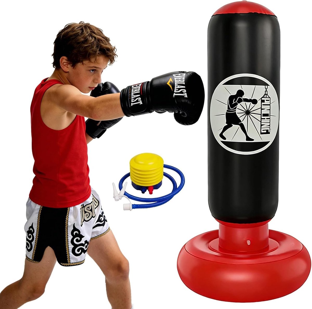 Staande Bokszak voor Kinderen van 6-12 Jaar - 160 cm Opblaasbare Bokszak voor Taekwondo, Kickboksen en MMA Training, Perfect Cadeau voor Jongens en Meisjes