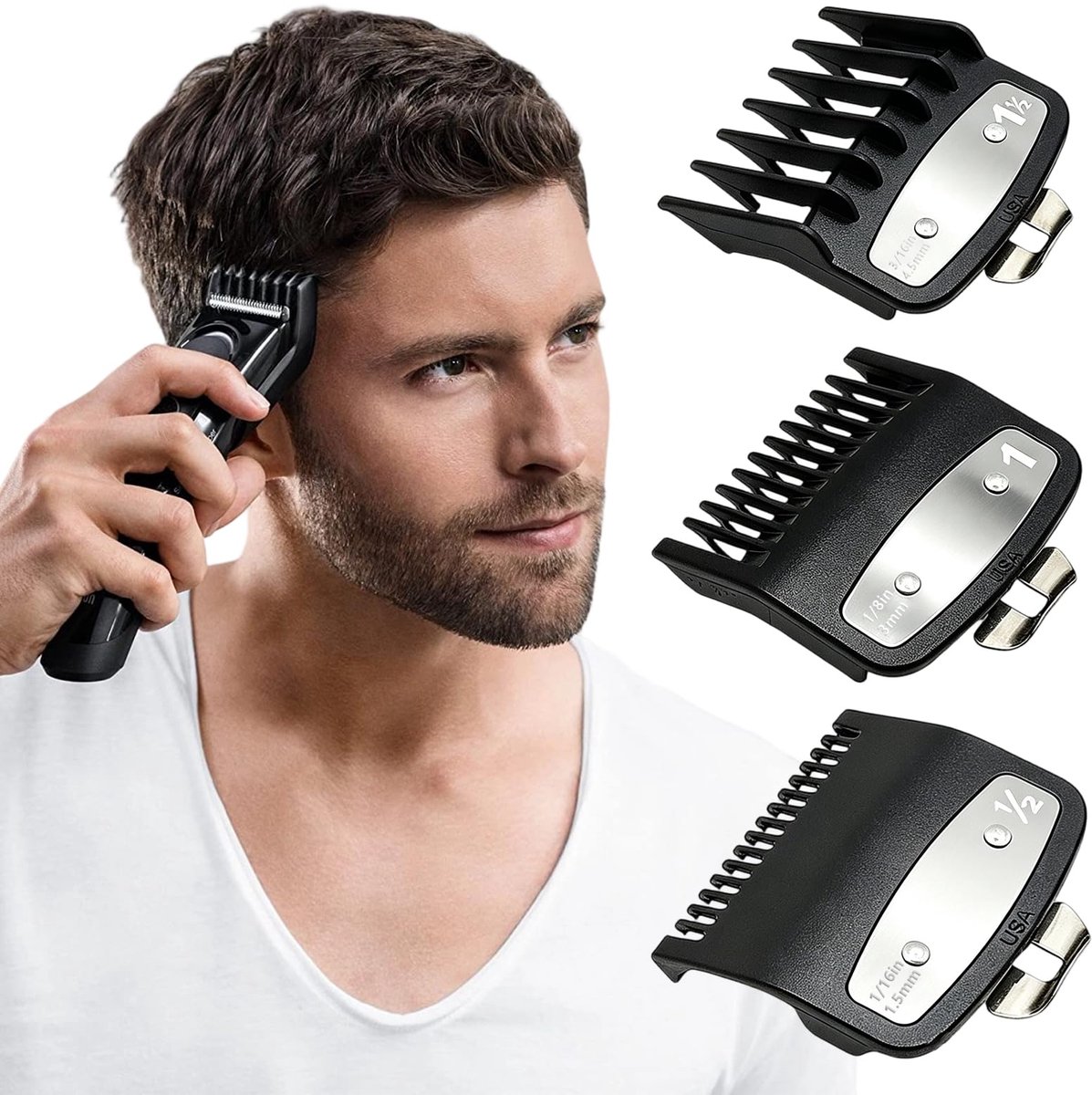 3-delige tondeuse Guards Set voor Wahl, tondeuse gids kam vervanging met metalen clip, essentiële tondeuse - ShopVlot