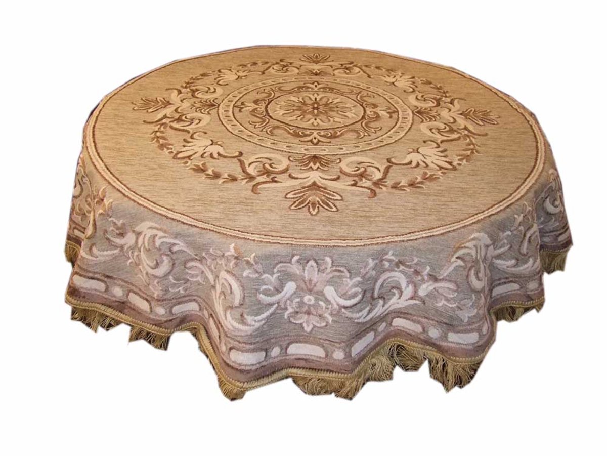 Tafelkleed Julia - grijsgroen - 150 cm rond - met franjes - klassiek - authentiek - traditioneel - vintage - retro