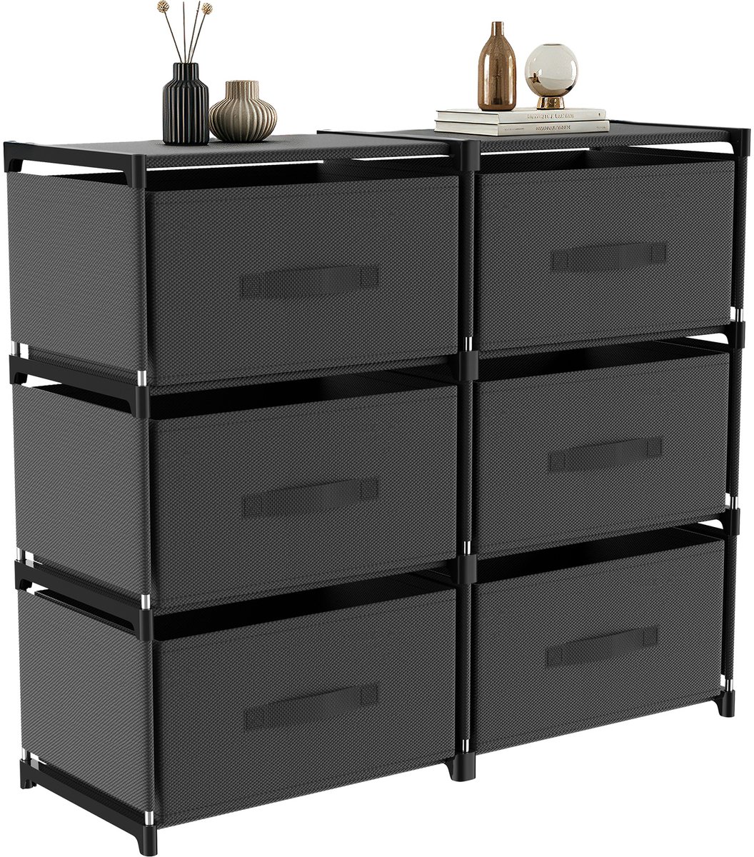 Arvioo - Opbergkast - 6 lades - Zwart - 80x26x67cm - Eenvoudige montage