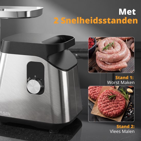 AIRMSEN Elektrische Vleesmolen – RVS – Met Opbergvak, 3 Schijven, 2 Messen & Kibbeh-opzetstuk – Stil, Krachtig & Eenvoudig te Reinigen — afbeelding 5