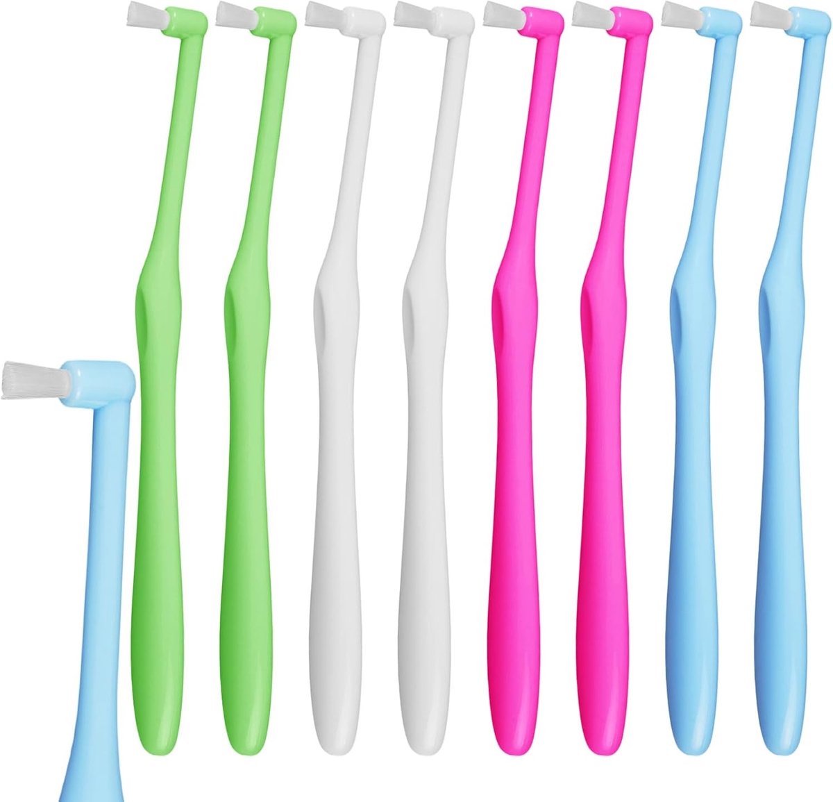 Set van 8 Tufted Tandenborstels met Beschermende Caps voor Orthodontische Zorg en Interdentale Reiniging, Compact en Effectief voor Detailreiniging