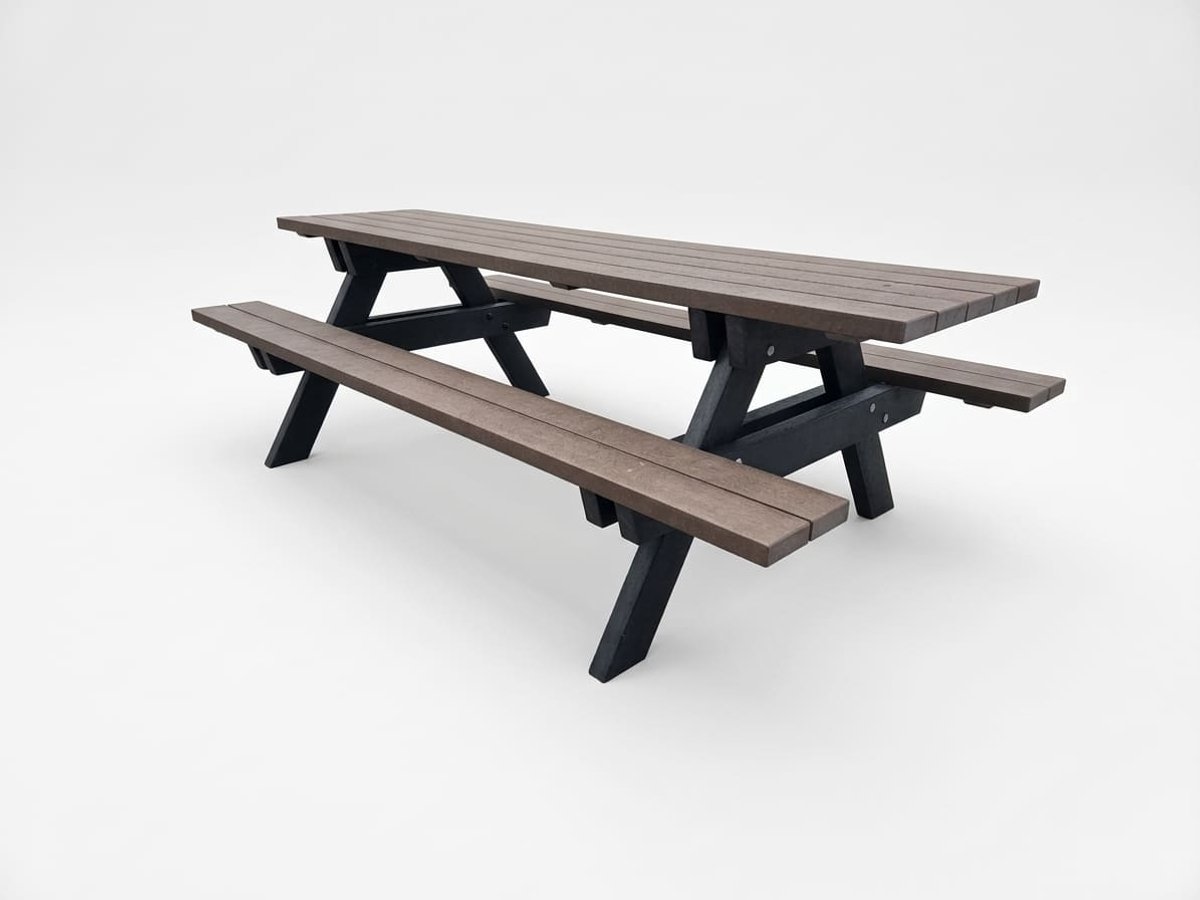 Rekupro Picknicktafel XL Bruin Kunststof 220 cm - 8 Personen - Gerecycled Kunststof Onderhoudsvrij & Weerbestendig
