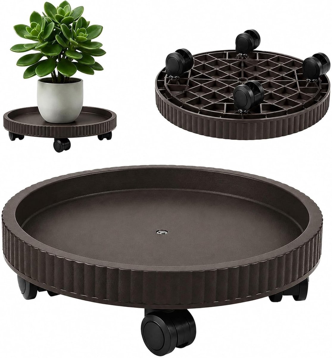 Ronde Plant Roller 40 cm met Wielen voor Binnen en Buiten - Zware Lasten, 360° Beweging, Ideaal voor Planten en Bloembakken