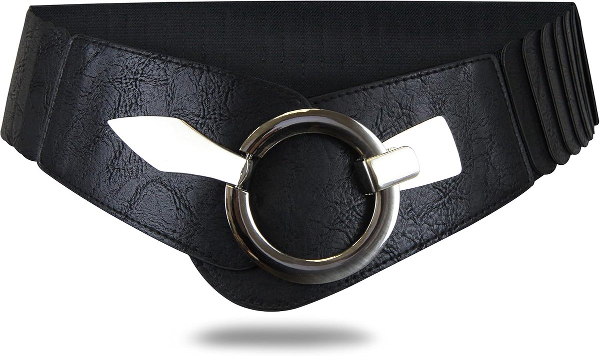 Ladies elastic waist belt, approx. 6 cm wide with silver ring closure, elastic belt - ShopVlot